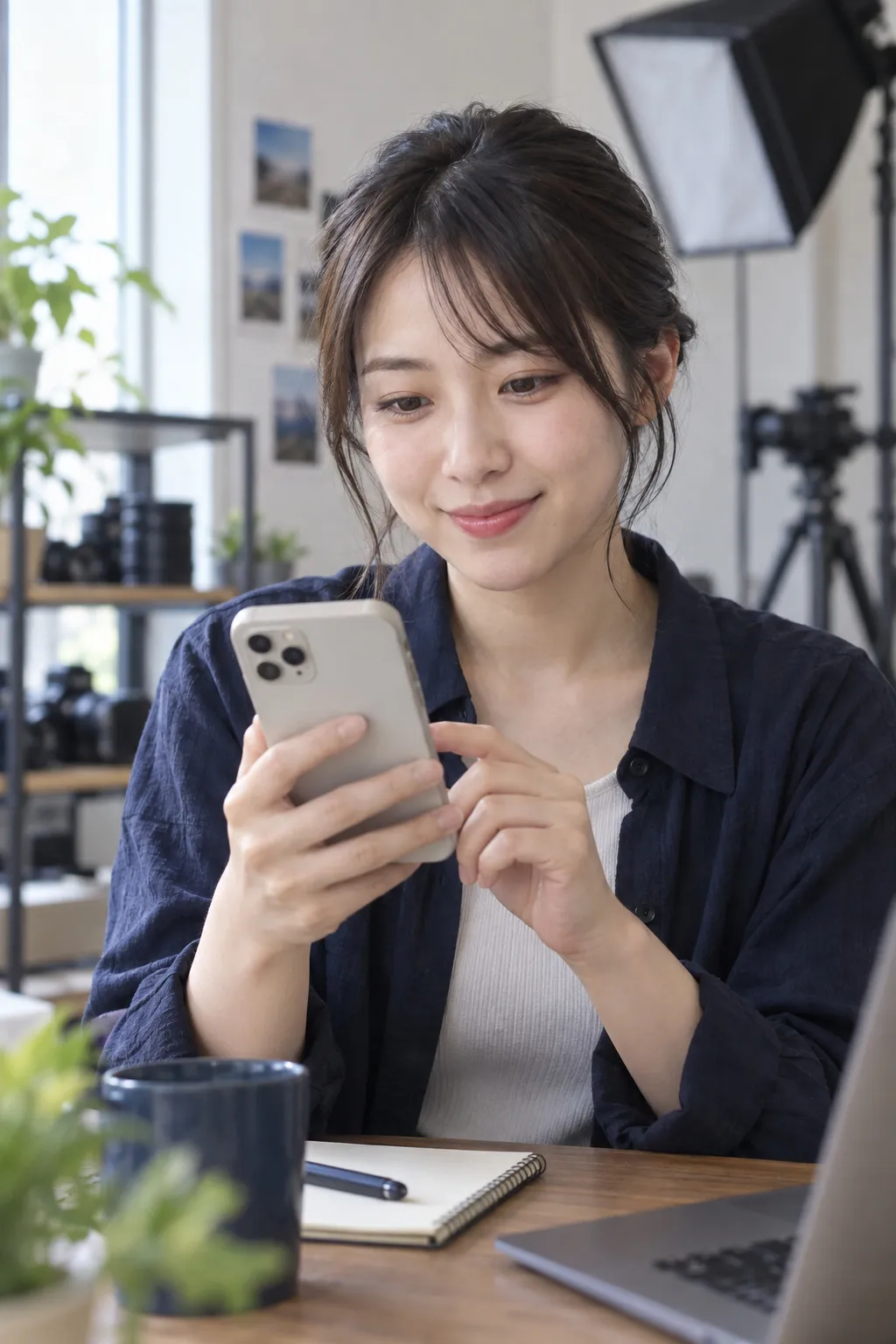 スマートフォンで投稿の反応を確認する様子